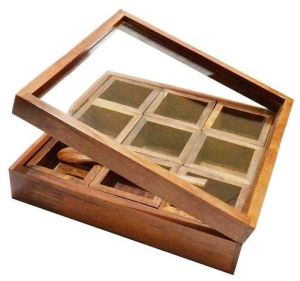 9 Compartment Wooden Spice Box