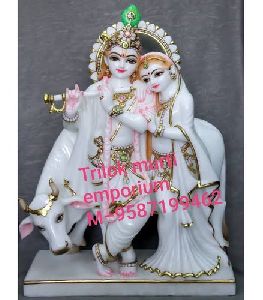 Marble Radha Krishna With Cow Statue