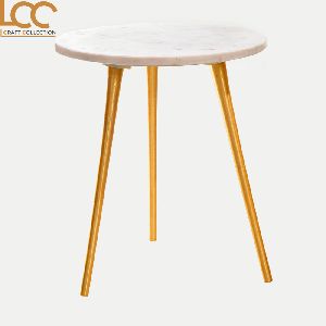 Big Marble Top Side Table with Three Metal Legs