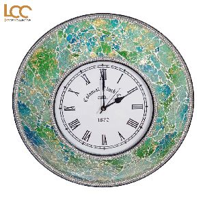 Green Mosaic Crackle Wall Clock