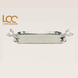 Stainless Steel Tray with Silver Deer Head Handles