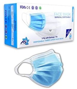 FACE MASK 3PLY ELASTIC BLUE