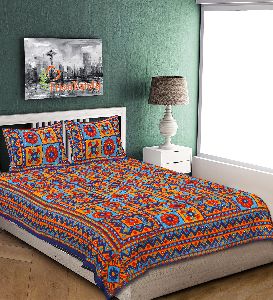 MULTICOLOR KANTHA HAND WORK COTTON DOUBLE BED SHEET WITH 2 PILLOW COVERS