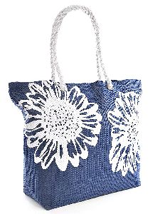 DYED AND PRINTED COTTON BEACH BAG WITH ROPE HANDLE .