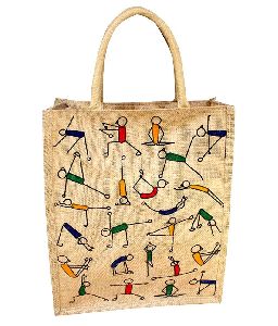 JUTE SHOPPING BAG WIT MULTI COLOUR PRINT