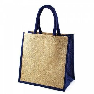 NATURAL SHOPPING JUTE BAG WITH DYED HANDLE AND GUSSET