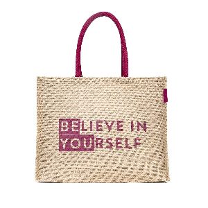 PRINTED JUTE SHOPPING BAG WITH DYED HANDLE