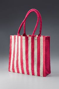 RED PRINTED JUTE SHOPPING BAG