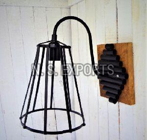 Wire Cage Wall Lamp with Wood