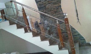 Wooden Glass and Steel Railing
