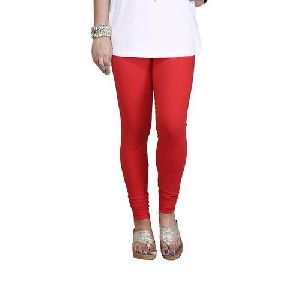 Red Cotton Lycra Churidar Leggings