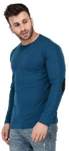 Mens Full Sleeve Teal Blue Round Neck T-Shirt