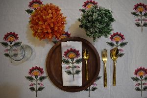 Hand Block Flower Printed Tablecloth