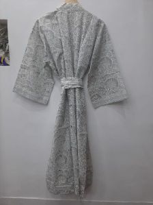 Hand Block Printed Black & Gray Kimono