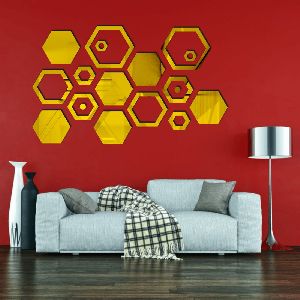 Hexagon Solid & Ring Golden Wall Sticker