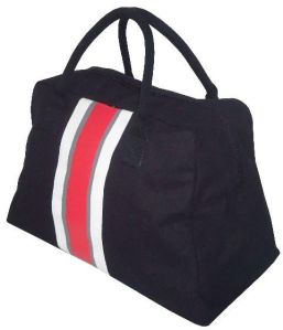 12 Oz Dyed Canvas Duffle Bag With Striped Print & Top Zip Closure