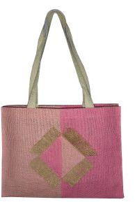 Cotton Handle Handcrafted Patch Two Tone Laminated Jute Bag