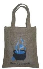 One Side Logo Print Self Handle Natural Jute Grocery Bag