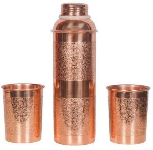 Copper Embossed Bottle Glass Set