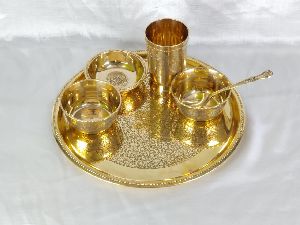 Brass Carved Dinner Thali Set