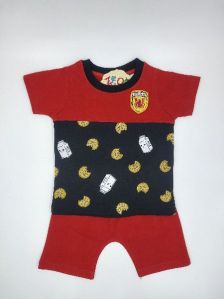 Zeoo Boys Fancy Red & Black Baba Suit