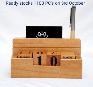 Wooden Desk Calendar with Pen and Coaster Holder