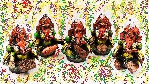 Set of 5 Terracotta Ganesha Statue