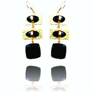 Black Onyx Brass Earrings
