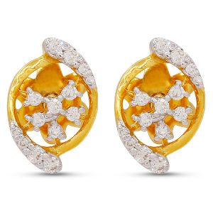 Leave Shape Yellow Gold Diamond Earrings