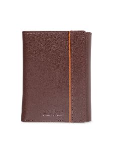 Men Brown Solid Three Fold Wallet