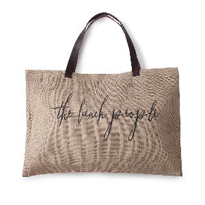 JUTE PRINTED BEACH BAG WITH REXINE HANDLE