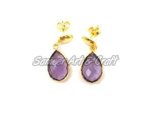 Amethyst Quartz Gemstone Handmade Stud Earring with gold plating