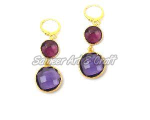 Amethyst Quartz Gemstone Hoop Earring