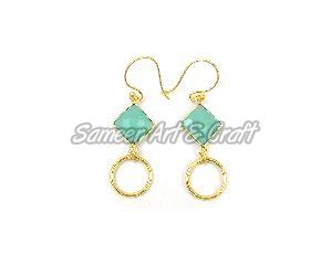 Aqua Chalcedony Gemstone Earring with Gold Plated