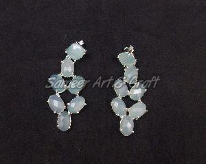 Aqua Chalcedony Gemstone Stud Earring