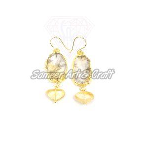 citrine gemstone gold plated hanging earring