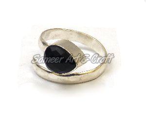 Black Onyx Gemstone Ring with Silver Plated