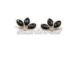 Black Onyx & Pink Chalcedony Gemstone Stud Earring