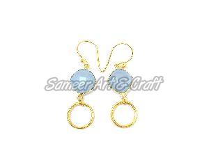 Blue Chalcedony Gemstone Cushion Shape Earring with Gold Plated