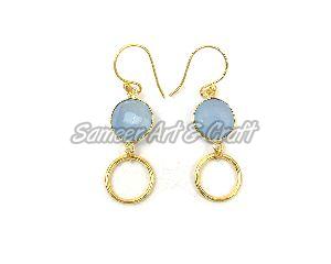 Blue Chalcedony Gemstone Earring with Gold Plated