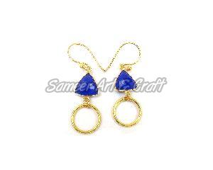 Blue Chalcedony Gemstone Hoop Earring