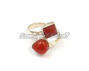 Carnelian Gemstone Dual Shape Ring with Silver Plated