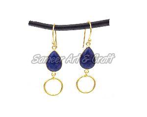 Dyed Blue Sapphire Gemstone Earring with Gold Plated