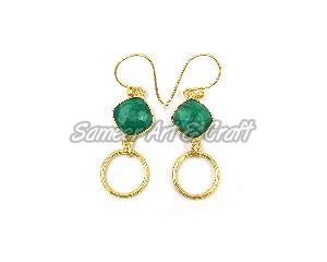 Dyed Emerald Gemstone Earring with Gold Plated