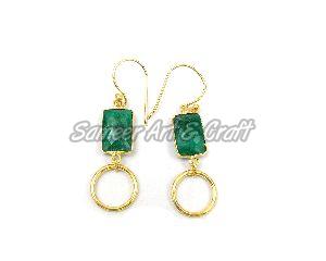 Dyed Emerald Gemstone Earring with Gold Plated