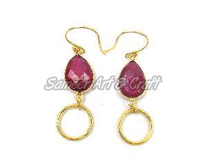 Dyed Ruby Gemstone Earring with Gold Plated
