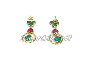 Green Onyx & Dyed Ruby Stud Earring with Gold Plated