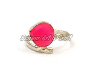 Hot Pink Chalcedony Gemstone Ring with Silver Plated