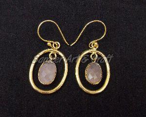 Pink Chalcedony Gemstone Fashion Earring Homemade with gold plated