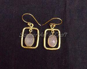 Pink Chalcedony Gemstone Oval Shape Earring with Gold Plated